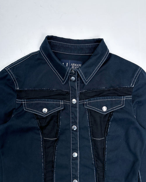 Armani Mesh Applications Dark Denim Jacket 2000's - Vintagetts
