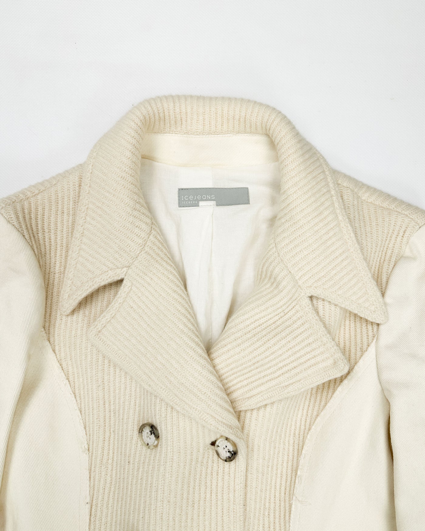 Iceberg 2-Texture Cream White Coat 2000's - Vintagetts
