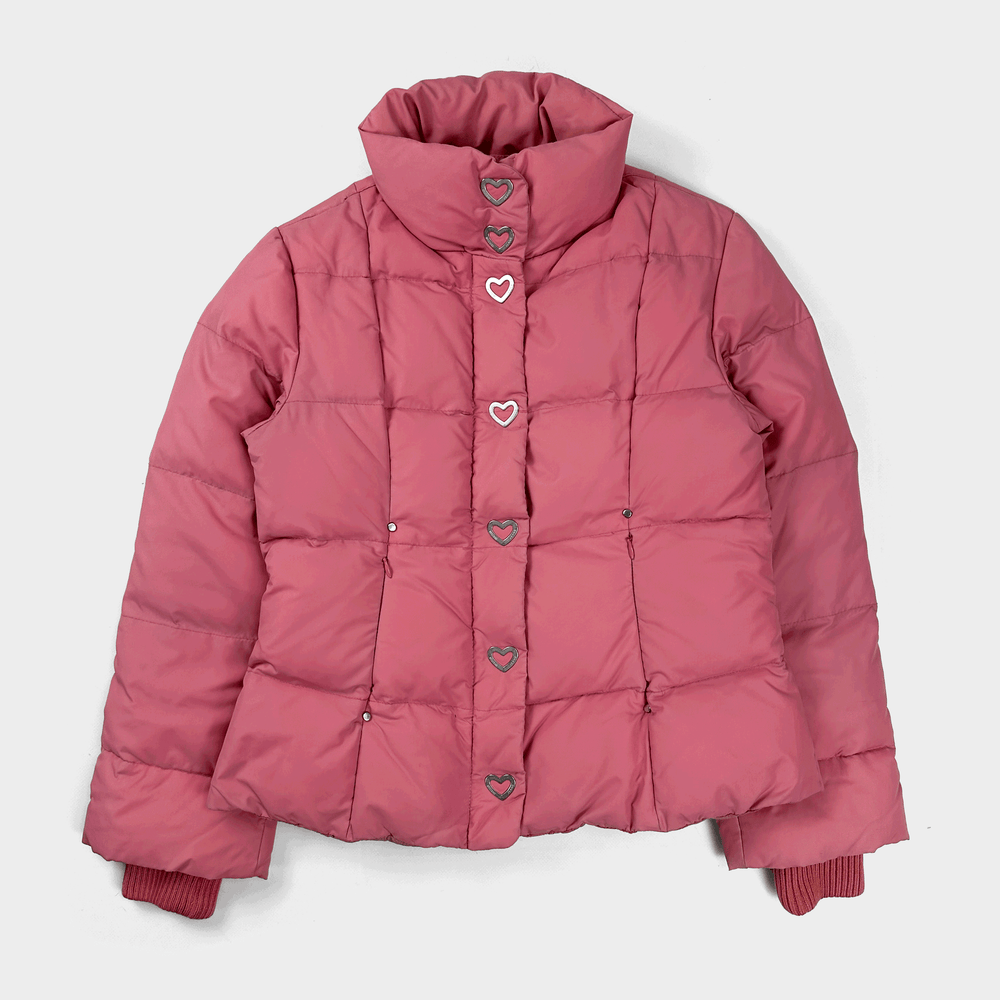 Moschino Silver Hearts Pink Puffer Jacket 2000's