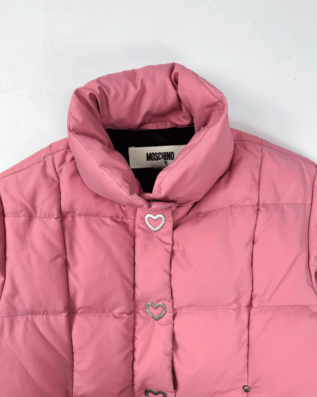 Moschino Silver Hearts Pink Puffer Jacket 2000's