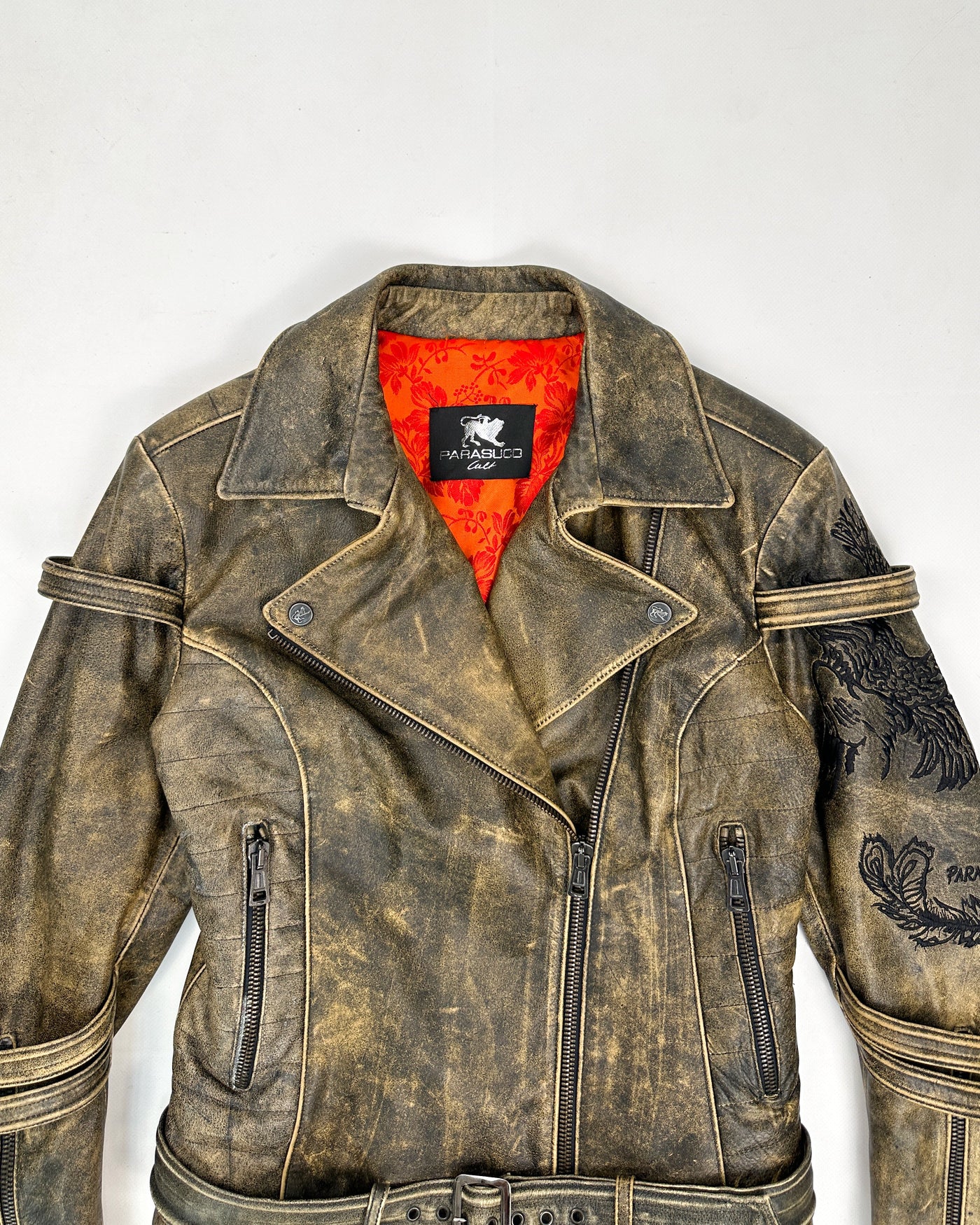 Parasuco Off-Centered Zip Fade Leather Jacket 2000's