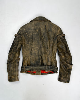 Parasuco Off-Centered Zip Fade Leather Jacket 2000's