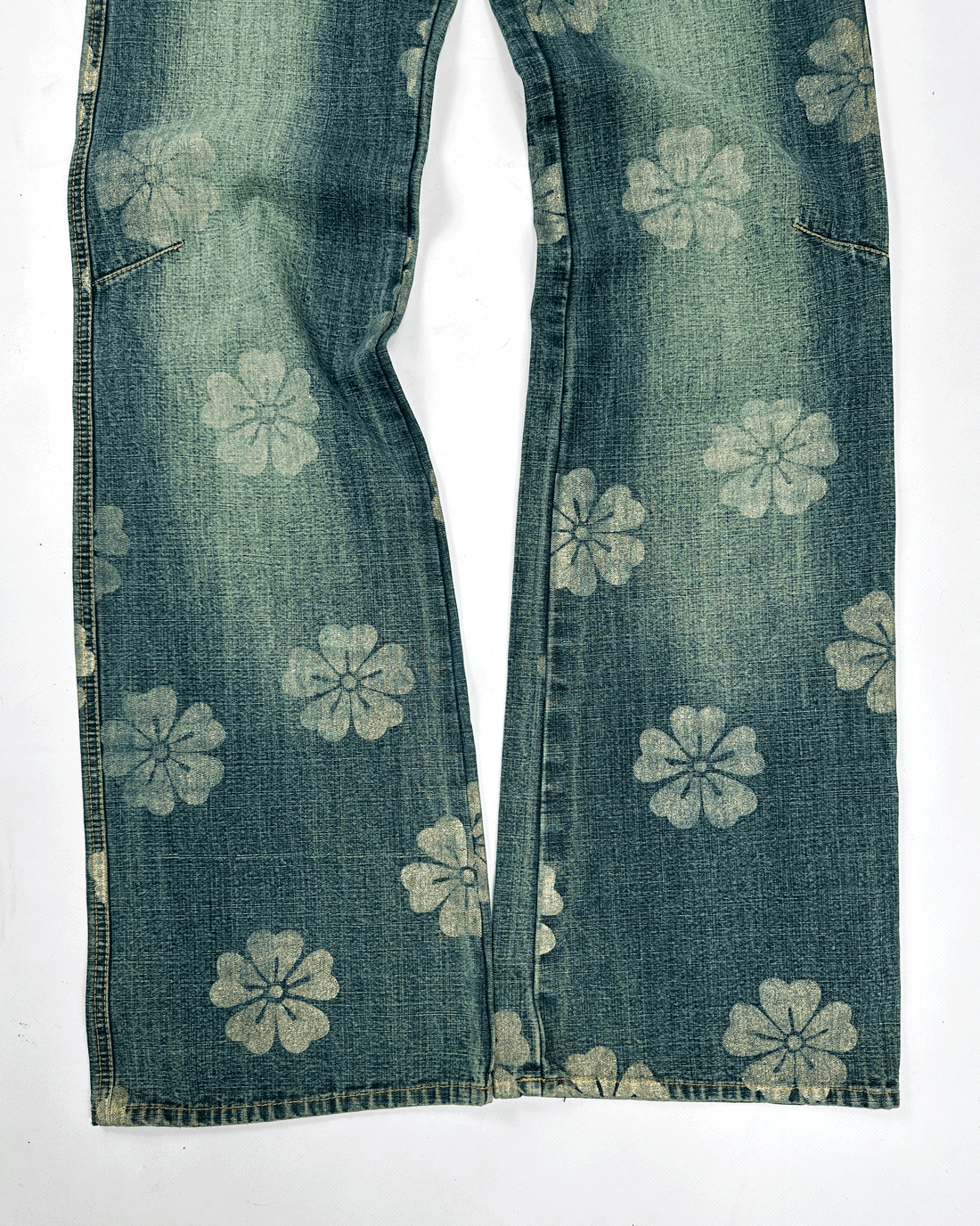 Custo Barcelona Koi-Fish Print Denim Flare Pants 2000's