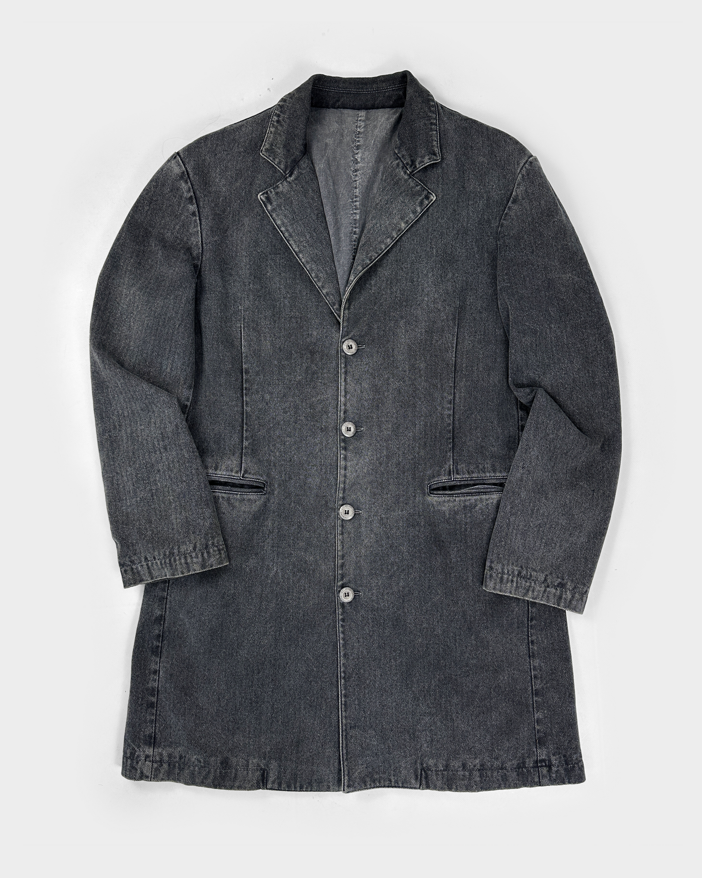 Iceberg Jeans Grey Washed Denim Long Jacket 2000's