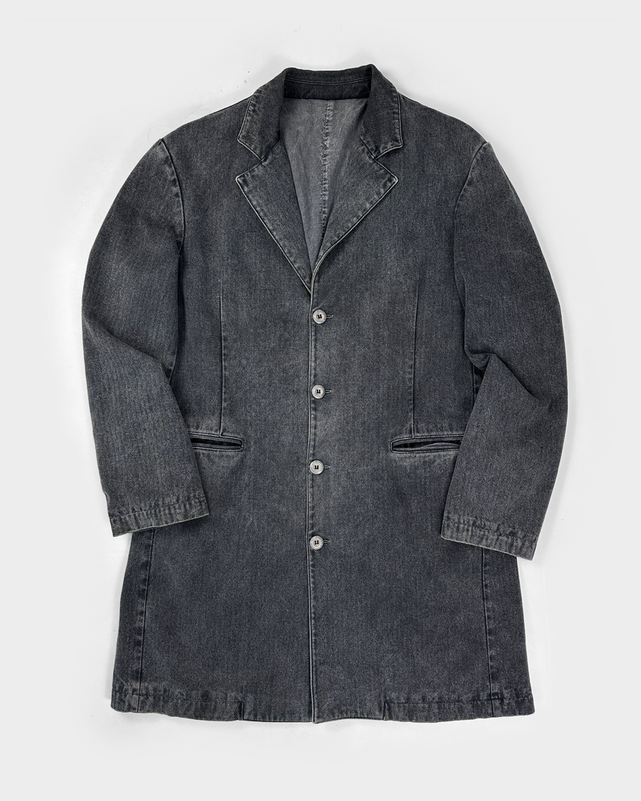 Iceberg Jeans Grey Washed Denim Long Jacket 2000's