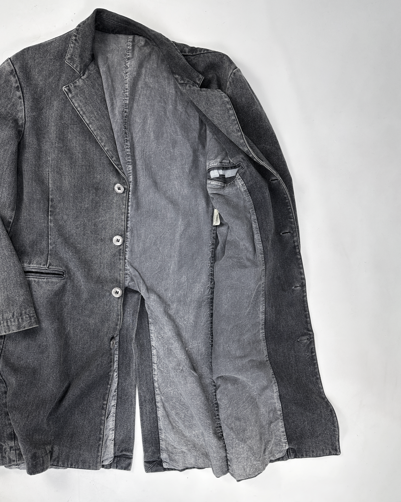 Iceberg Jeans Grey Washed Denim Long Jacket 2000's