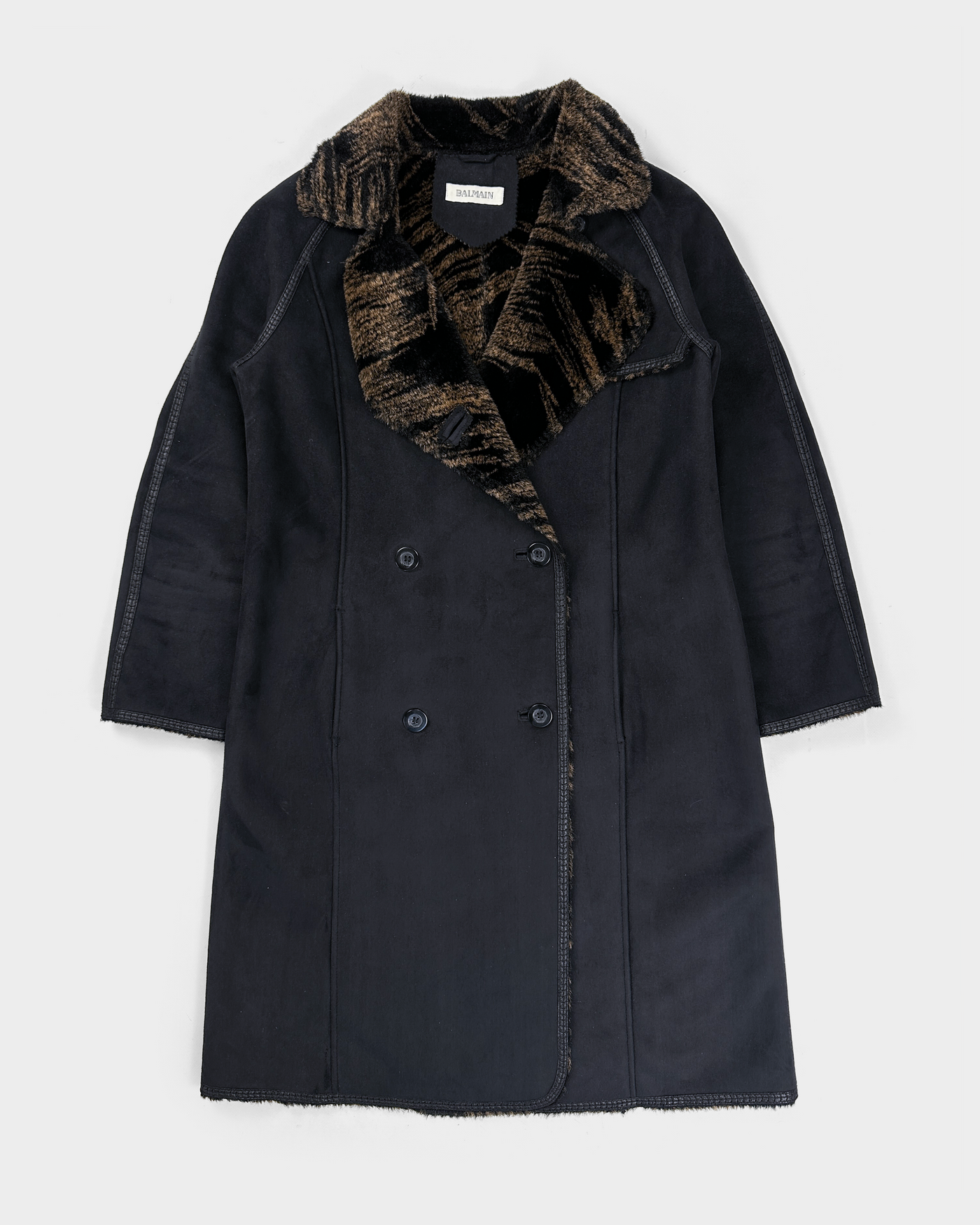 Balmain Black Long Printed-Inside Coat Jacket 1990's