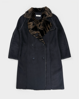 Balmain Black Long Printed-Inside Coat Jacket 1990's