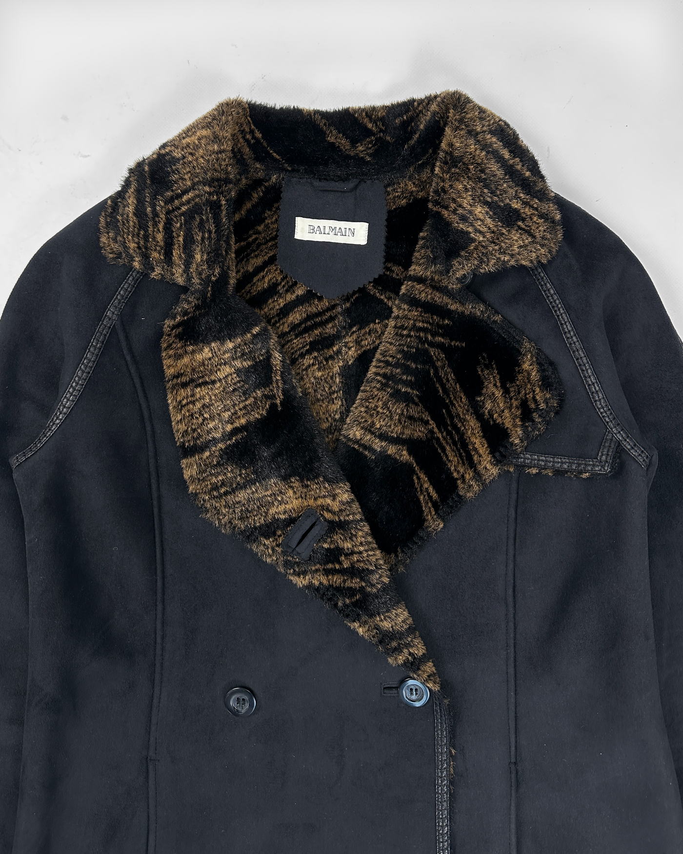 Balmain Black Long Printed-Inside Coat Jacket 1990's