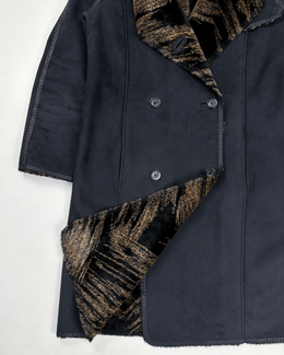 Balmain Black Long Printed-Inside Coat Jacket 1990's