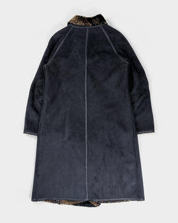 Balmain Black Long Printed-Inside Coat Jacket 1990's