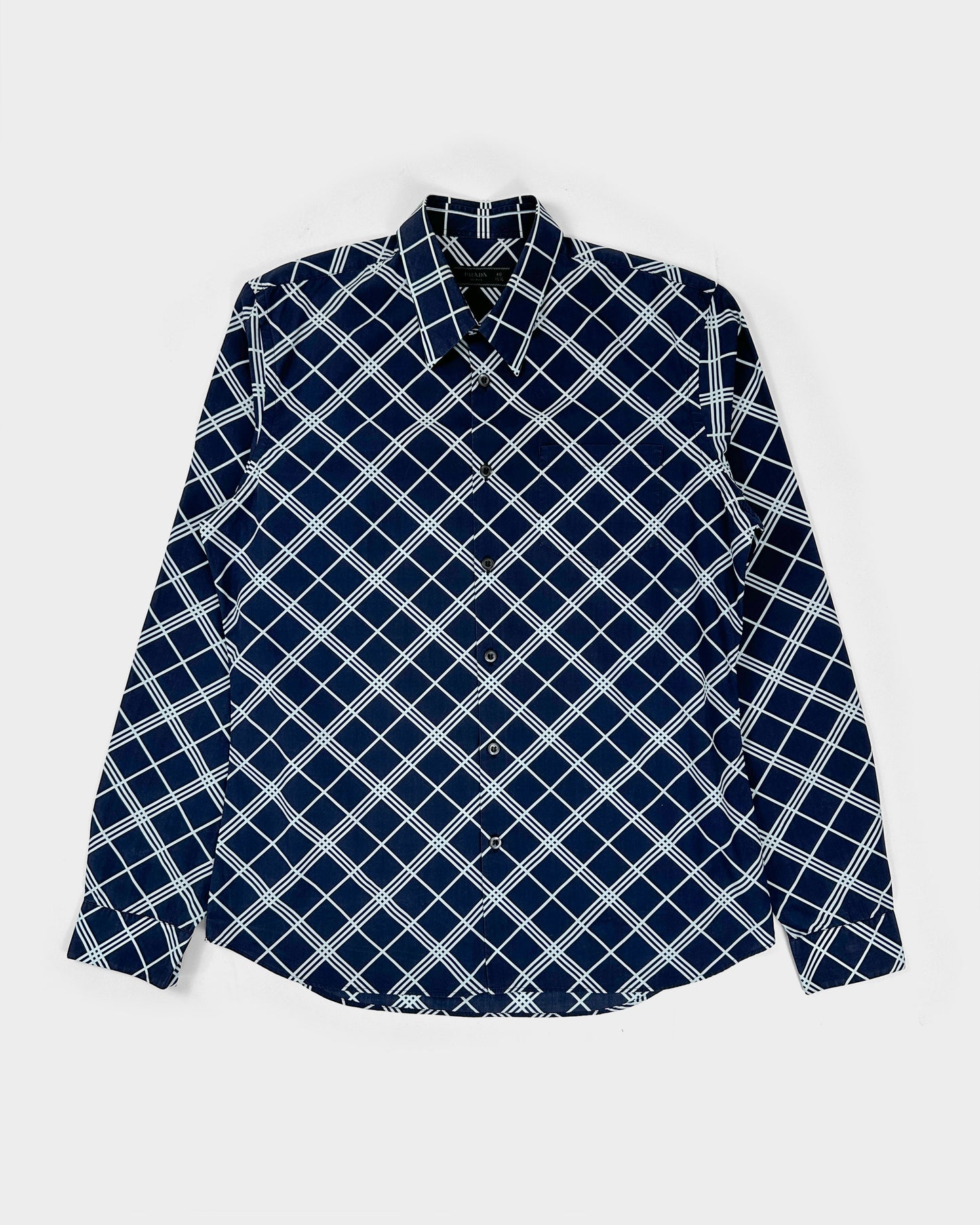 Prada Diamond Pattern Navy Blue Shirt 2000's