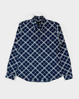Prada Diamond Pattern Navy Blue Shirt 2000's