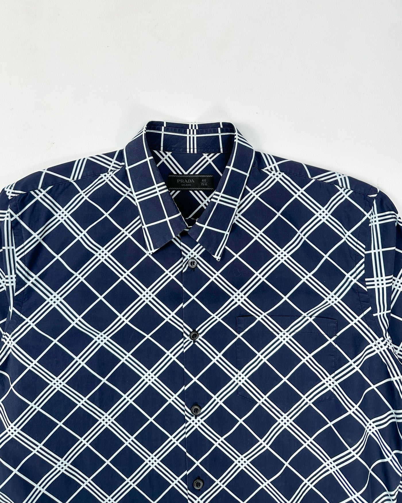 Prada Diamond Pattern Navy Blue Shirt 2000's