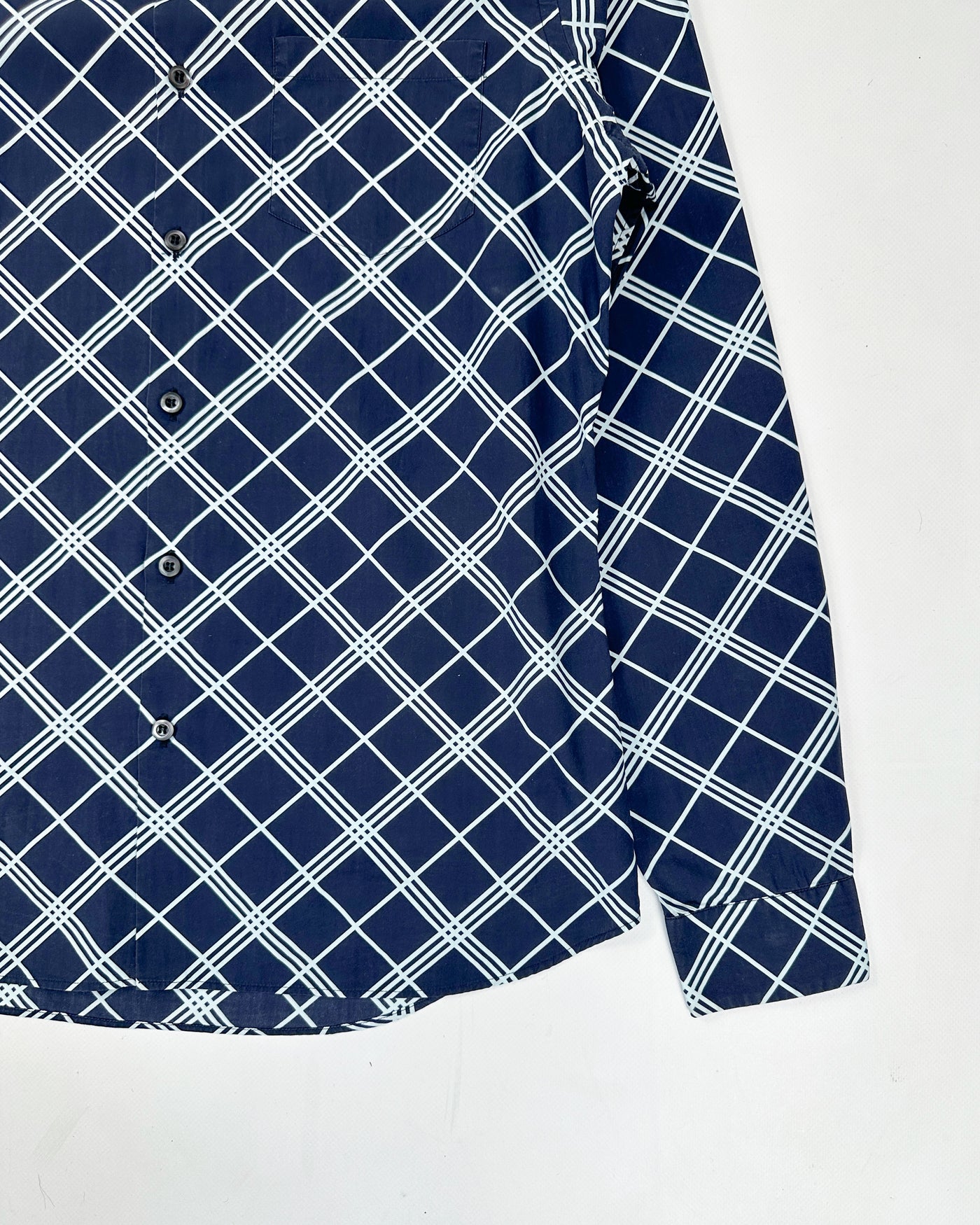 Prada Diamond Pattern Navy Blue Shirt 2000's