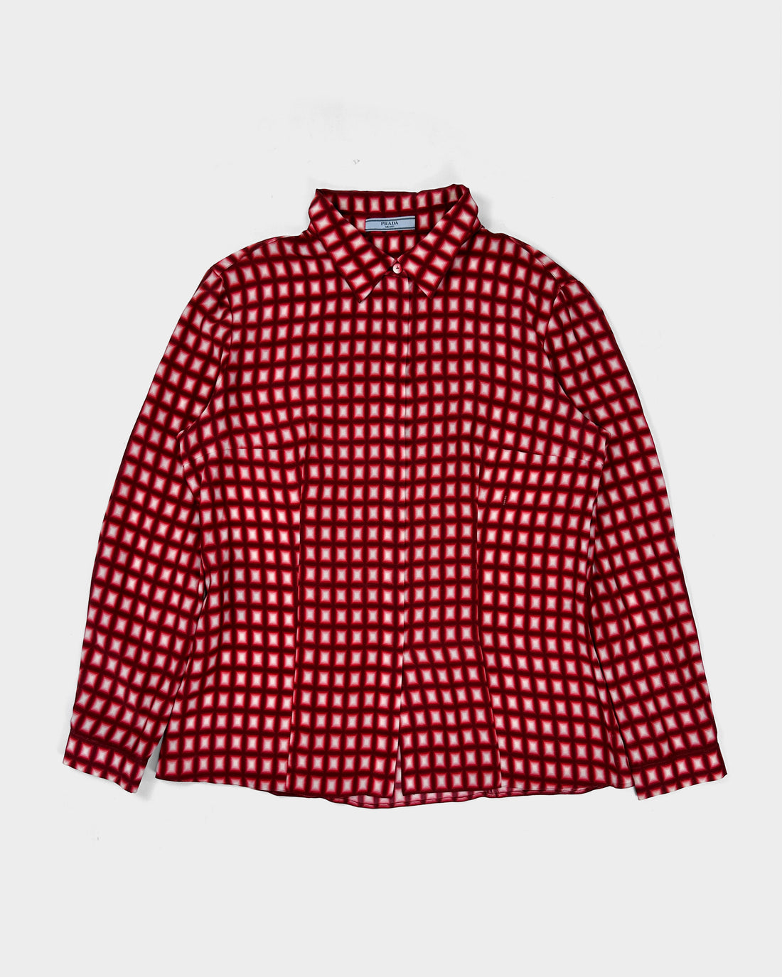 Prada Red Squares Pattern Silk Shirt 2000's