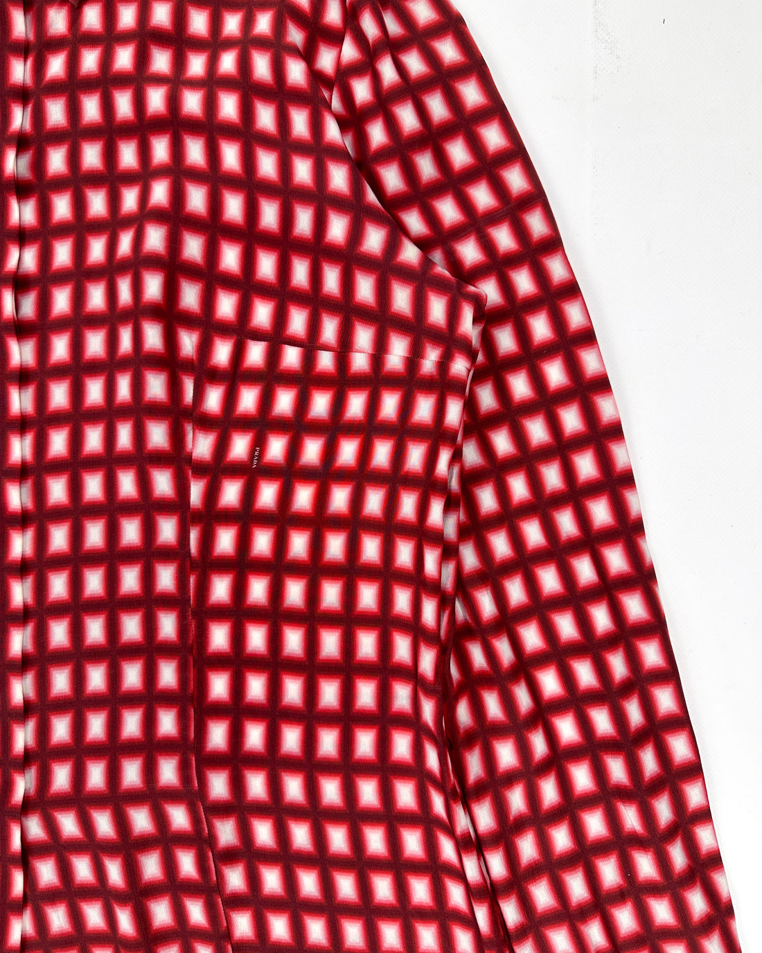 Prada Red Squares Pattern Silk Shirt 2000's
