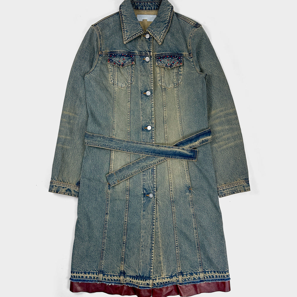 Iceberg Faded Denim + Leather Long Coat 2000's