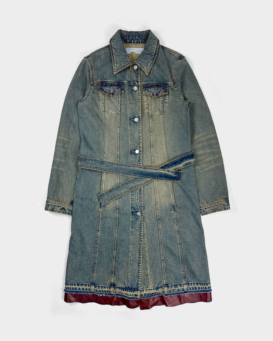 Iceberg Faded Denim + Leather Long Coat 2000's