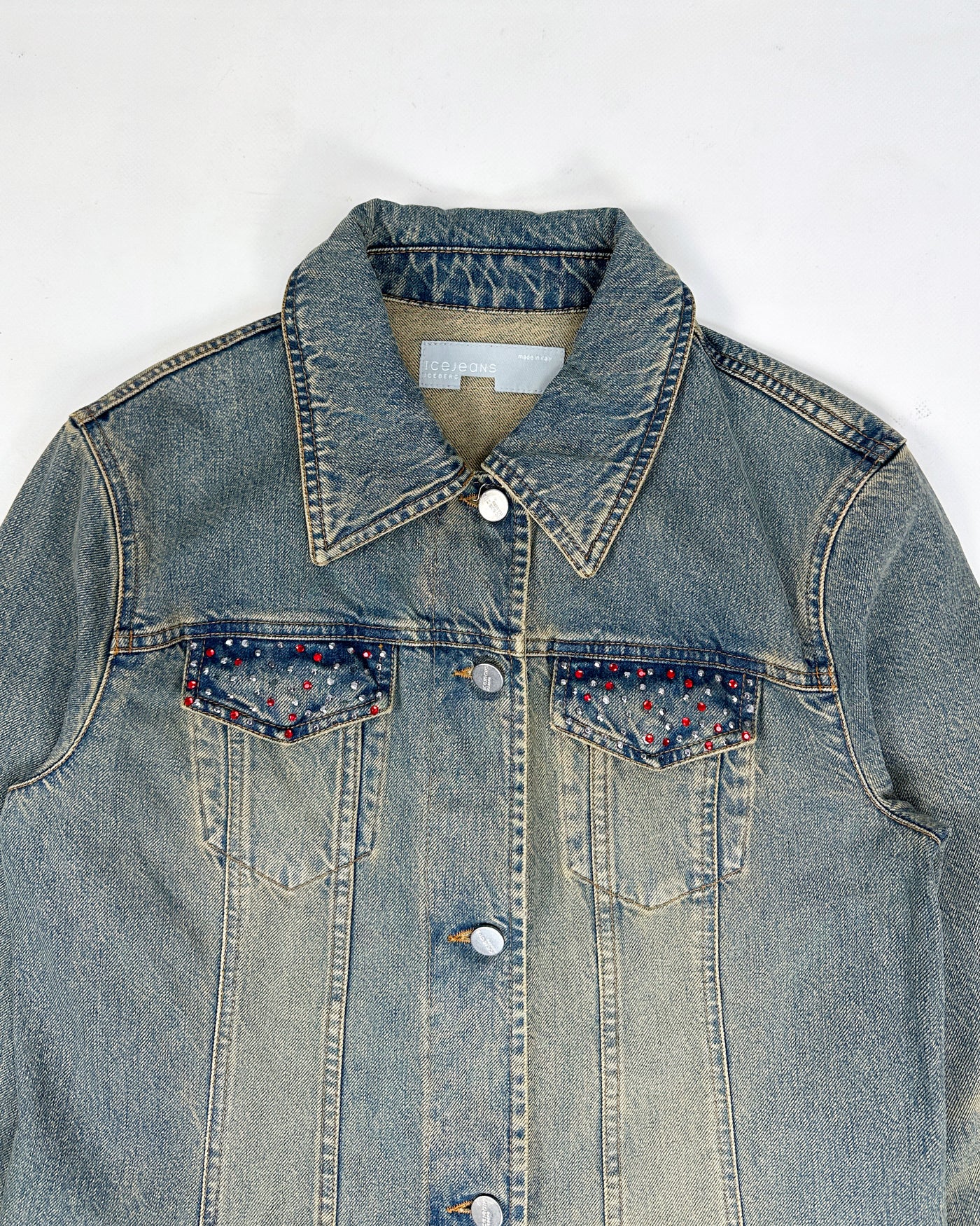 Iceberg Faded Denim + Leather Long Coat 2000's