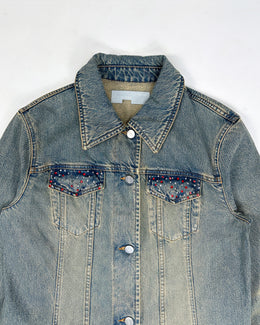 Iceberg Faded Denim + Leather Long Coat 2000's