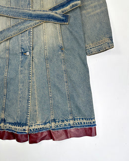 Iceberg Faded Denim + Leather Long Coat 2000's