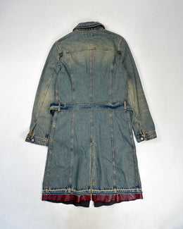 Iceberg Faded Denim + Leather Long Coat 2000's