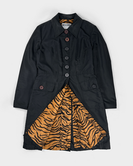 Moschino Black Lion Print Long Coat Jacket 1990's