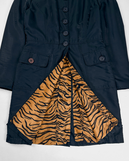 Moschino Black Lion Print Long Coat Jacket 1990's