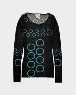 Fuzzi Brown Irregular Dots Mesh Top 2000's