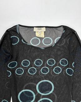 Fuzzi Brown Irregular Dots Mesh Top 2000's