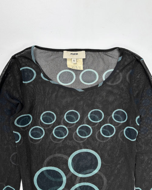 Fuzzi Brown Irregular Dots Mesh Top 2000's