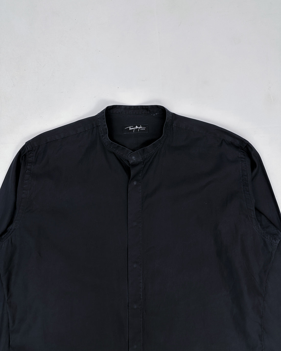 Thierry Mugler Mandarin Collar Black Shirt 1990's