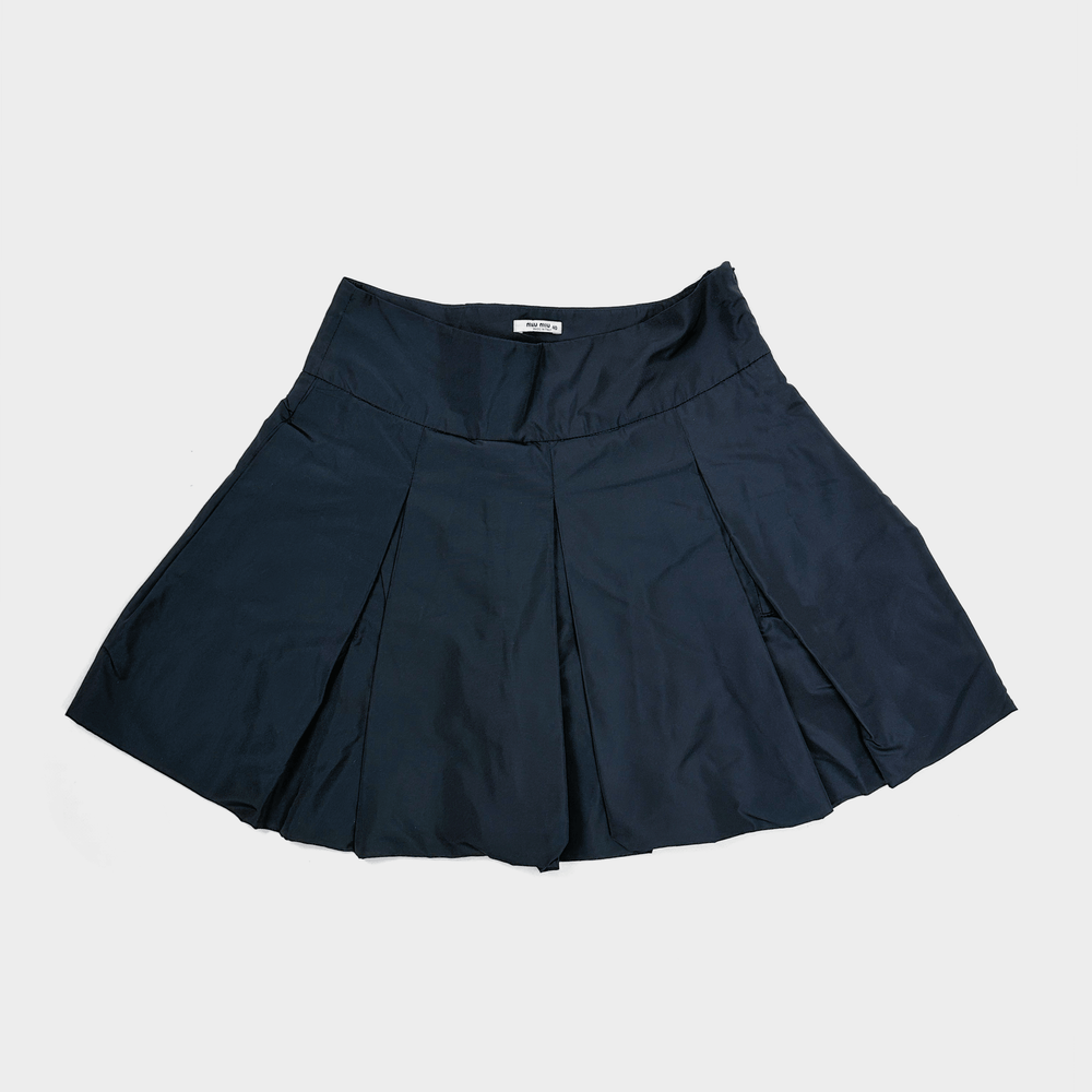 Miu Miu Navy Blue Pleated Mini Skirt 2000's