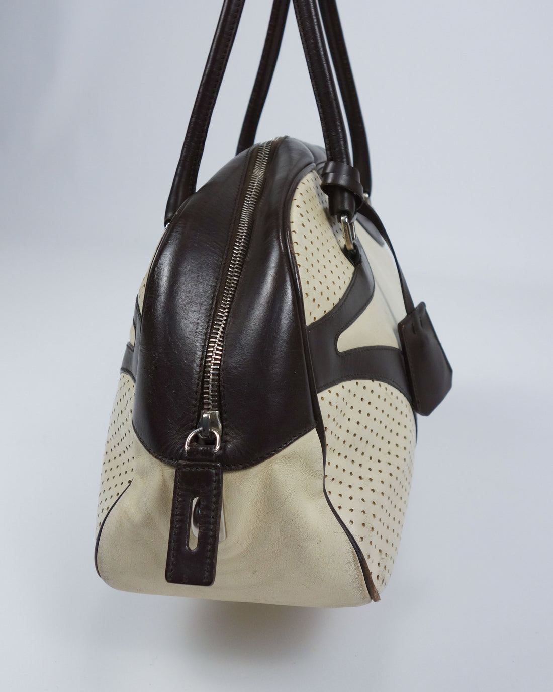 1990s Prada Beige Leather Bowling Bag at 1stDibs