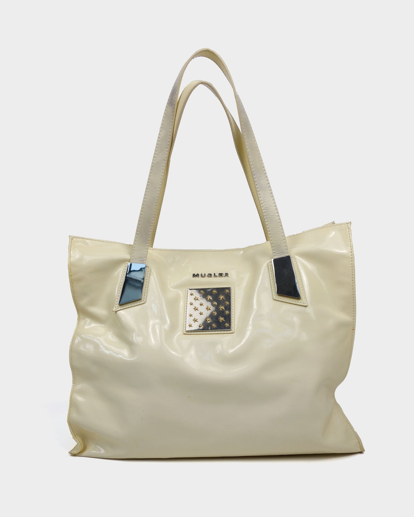 Mugler Cream White Patent Hand Bag 2000's