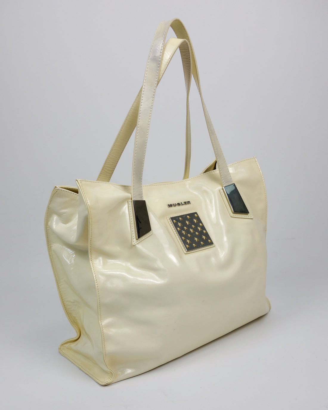 Mugler Cream White Patent Hand Bag 2000's