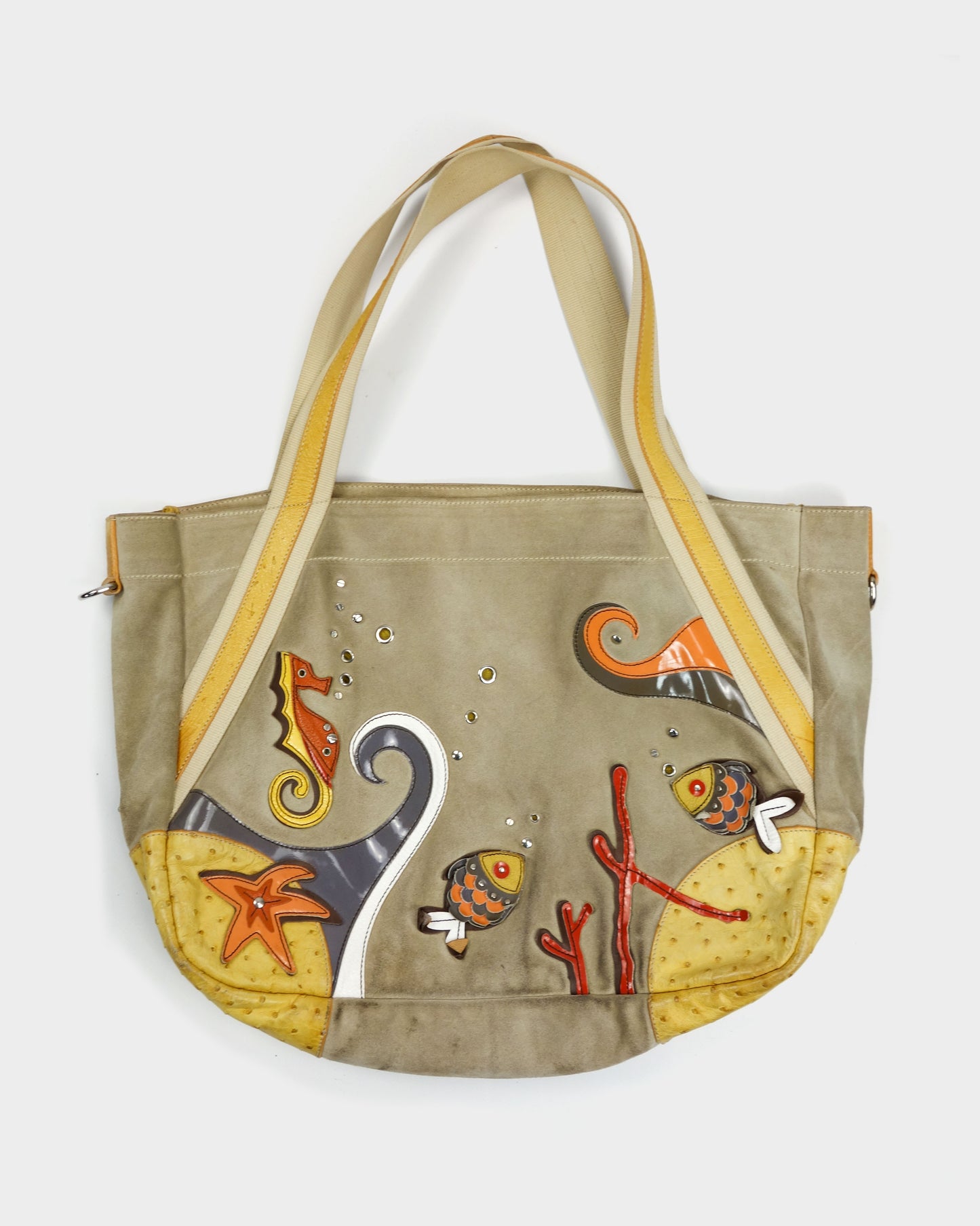 Prada Sea Life Leather + Suede Tote Bag 2000's