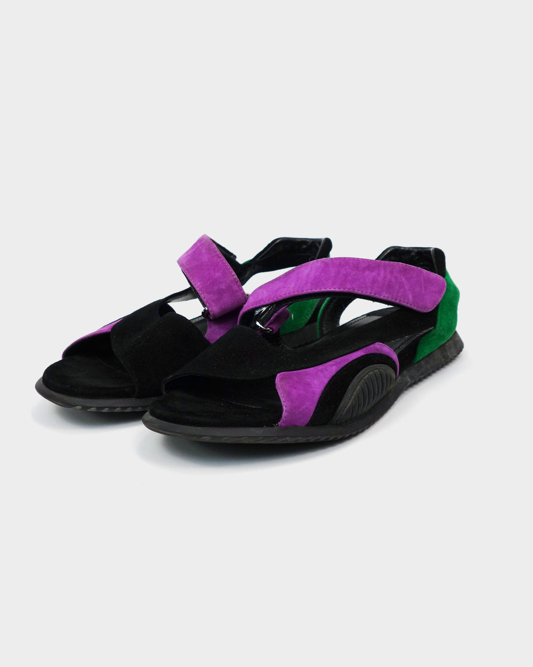Prada Purple and Green Suede Sandals 1990's