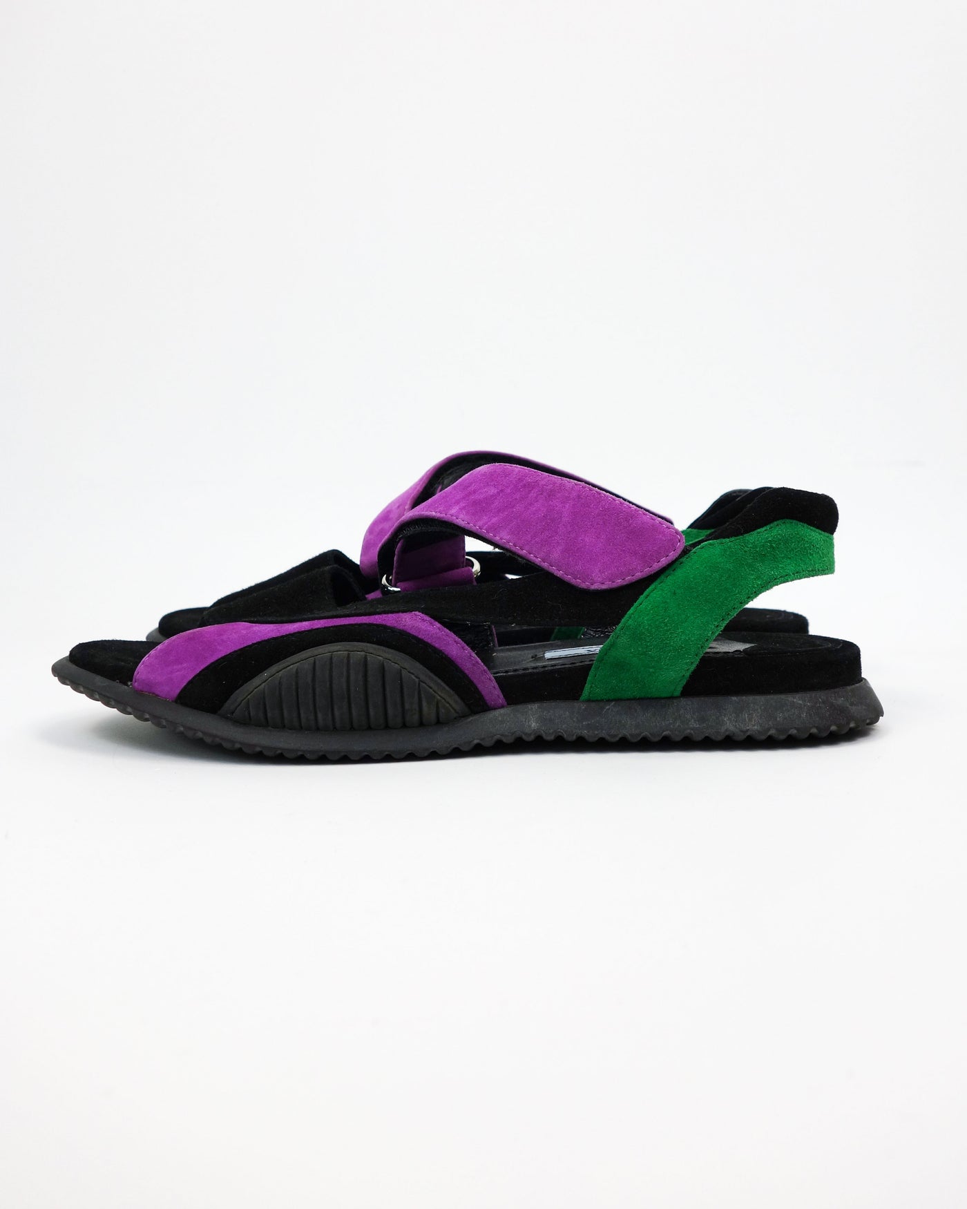 Prada Purple and Green Suede Sandals 1990's
