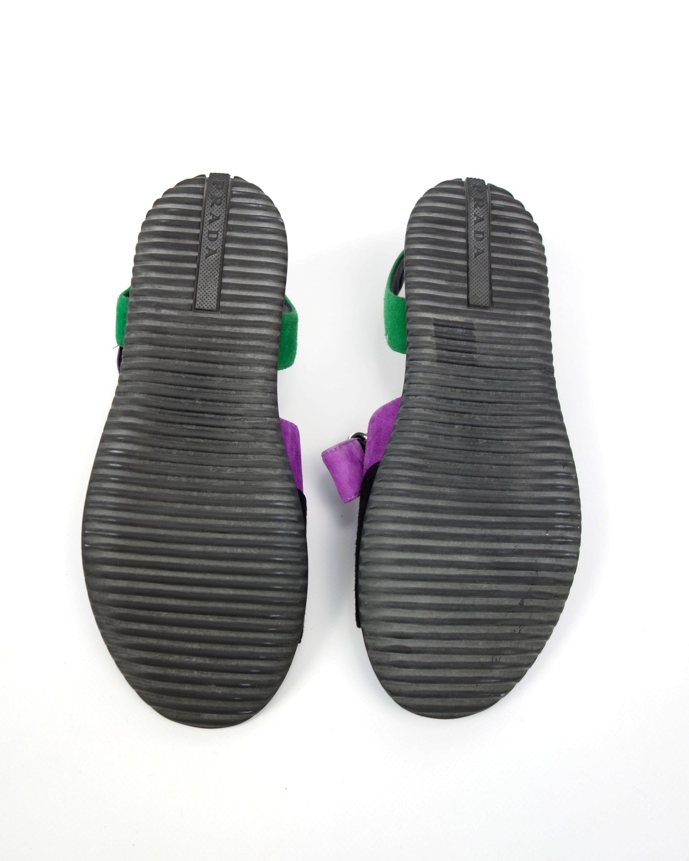 Prada Purple and Green Suede Sandals 1990's