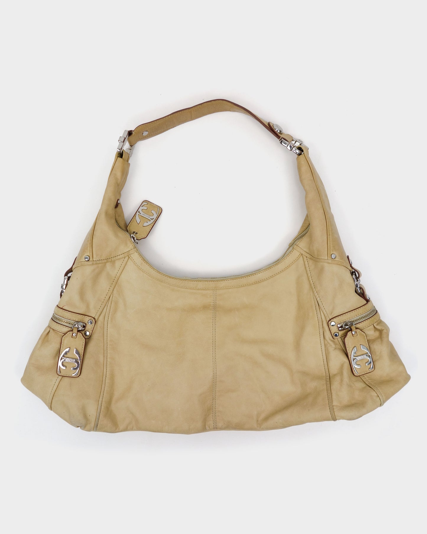 Roberto Cavalli Beige Leather Wide Bag 2000's