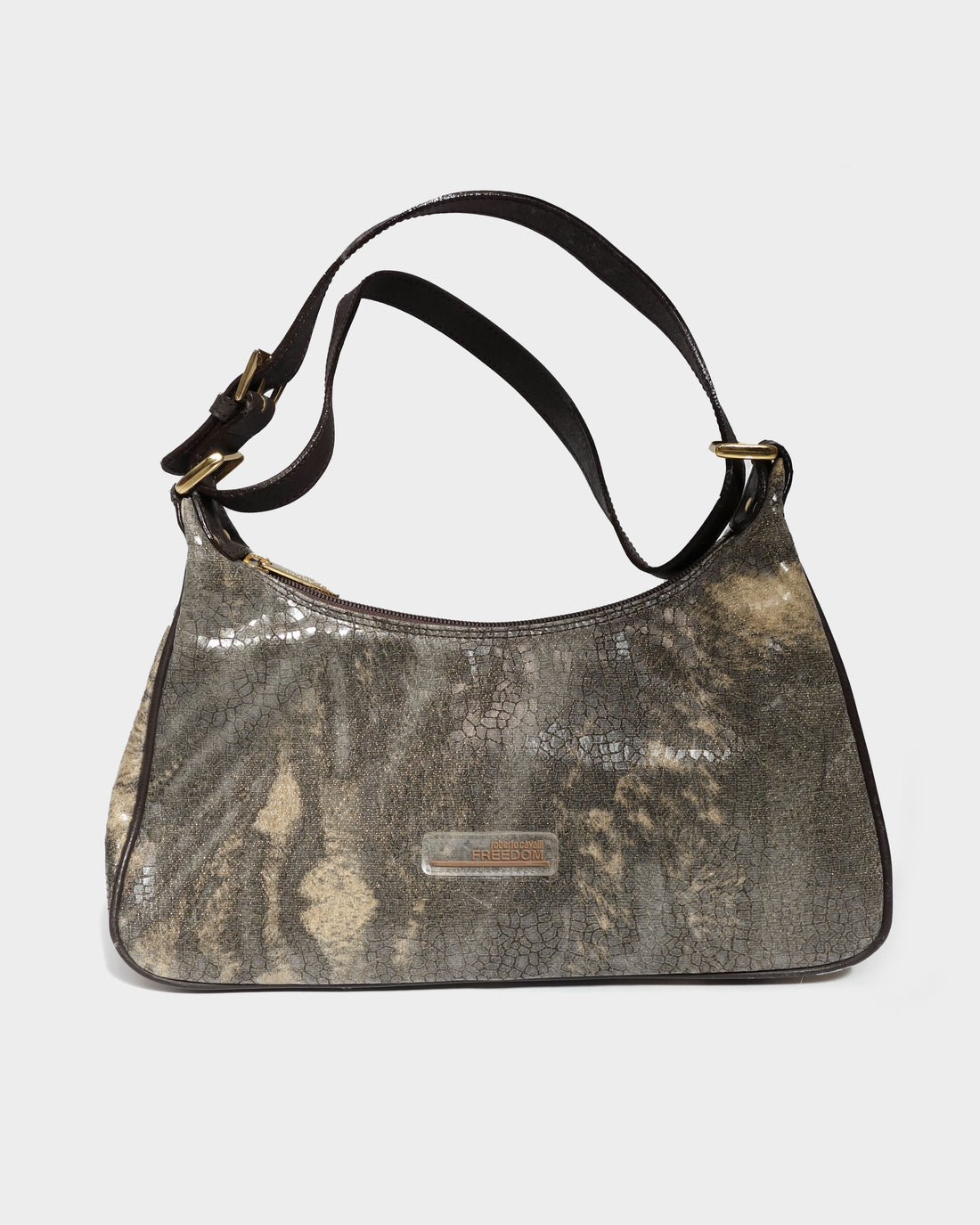 Cavalli Freedom Cracked Leather Shoulder Bag 2000's