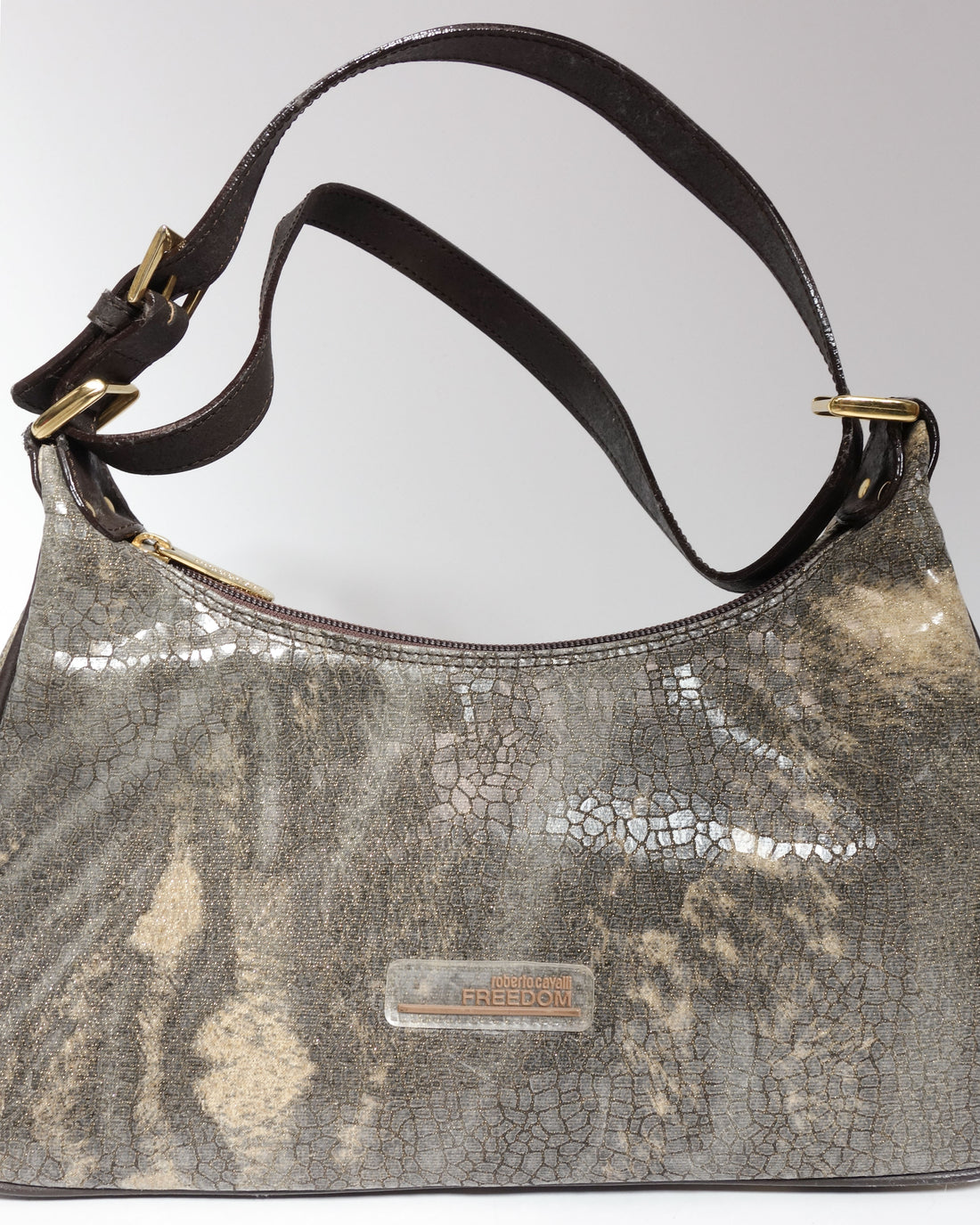 Cavalli Freedom Cracked Leather Shoulder Bag 2000's