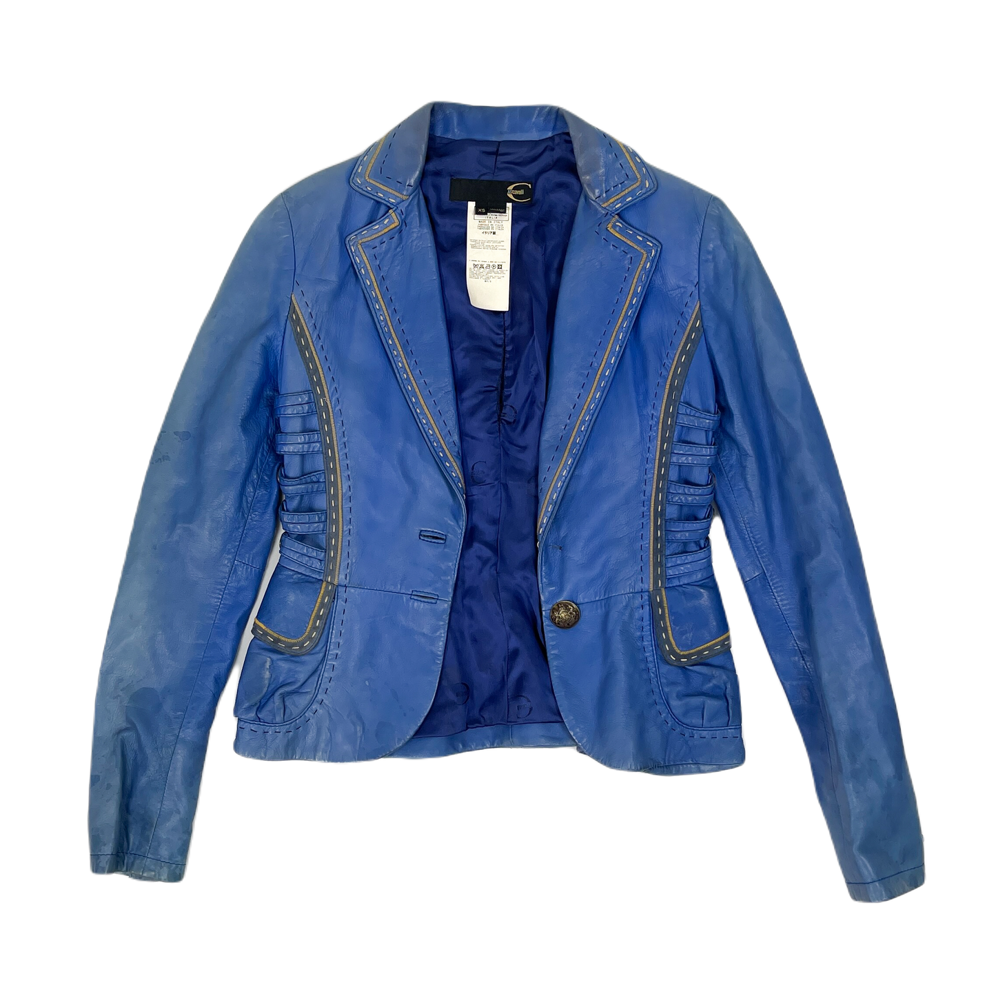 Roberto Cavalli Blue Leather Cropped Jacket 1990's