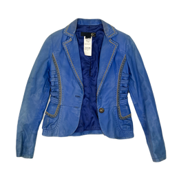 Roberto Cavalli Blue Leather Cropped Jacket 1990's