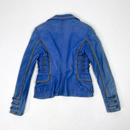 Roberto Cavalli Blue Leather Cropped Jacket 1990's