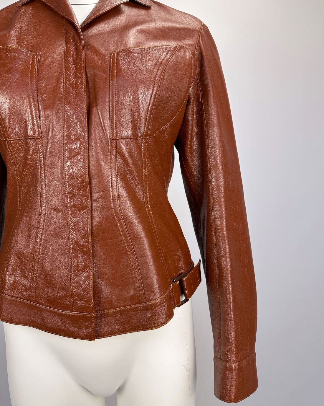 Mugler Symmetric Brown Leather Jacket 2000's