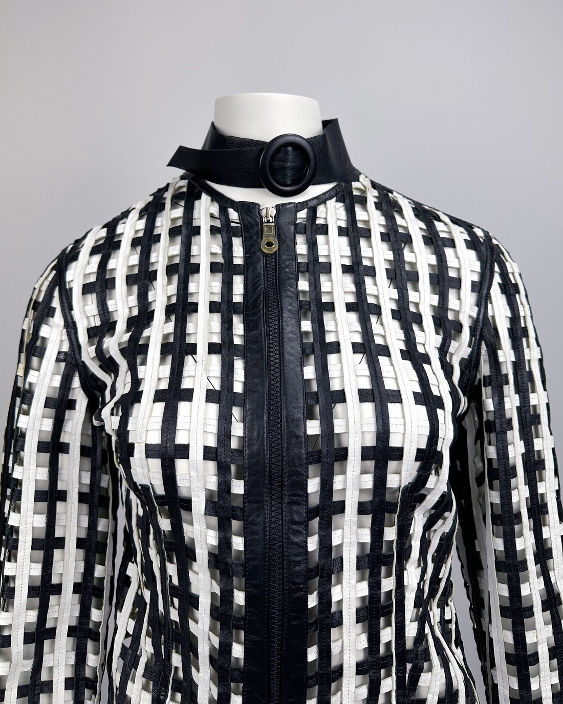 Armani Black And White Leather Net Jacket 1990's