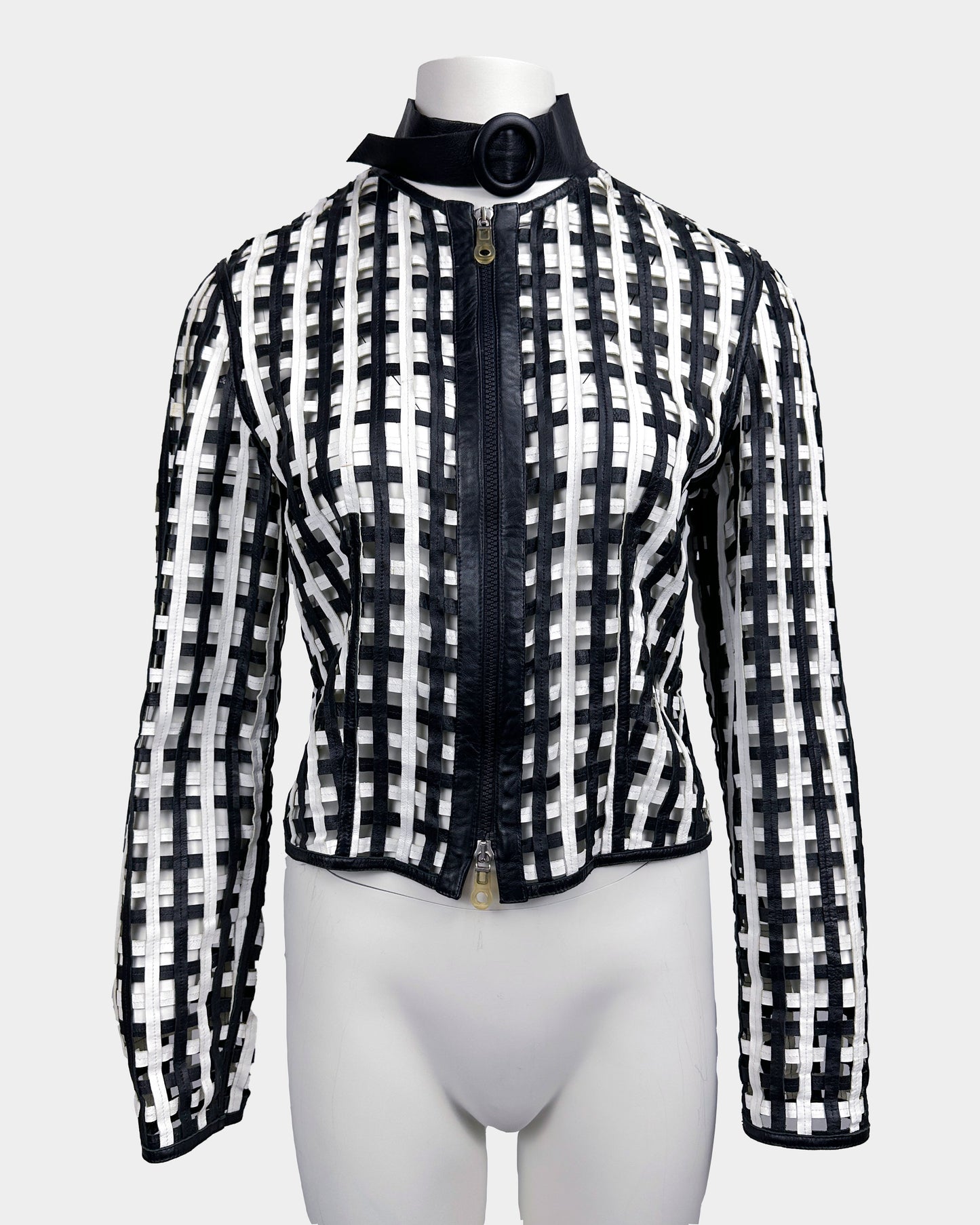 Armani Black And White Leather Net Jacket 1990's